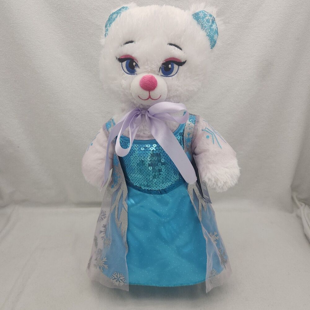 Stuffed Animal Build A Bear Elsa Disney Frozen White Teddy Blue Sequin Dress NEW